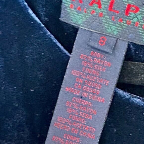 Ralph Lauren Women's Slim Fit Blue Silk Velevt Dress sz 8 - Picture 3 of 10